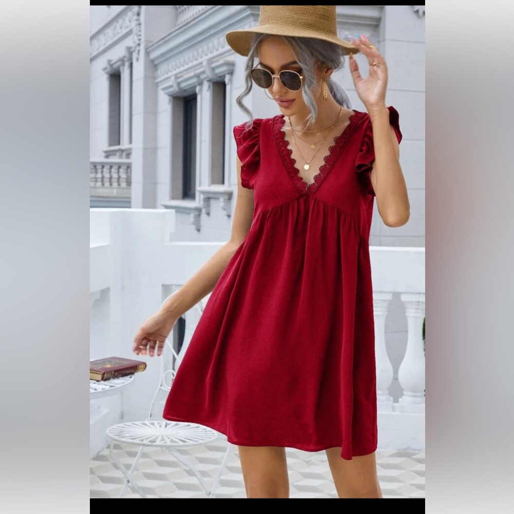 Lace Ruffle Trim Smock Dress